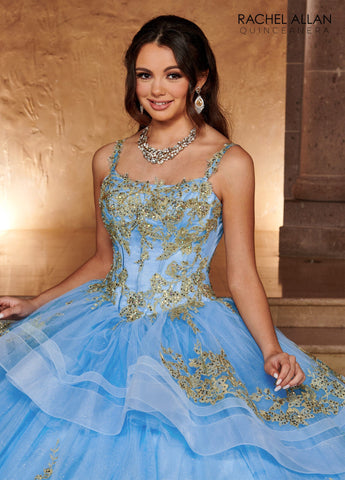 Ärmelloses Quinceanera-Kleid mit Lagenmuster von Rachel Allan RQ2169