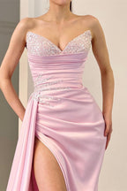 Long Sleeveless Mermaid Evening Satin Sweetheart Evening Dress with Split