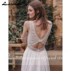 NumberSea Sleeveless Open Back Lace Bocide Chiffon Wedding Dresses