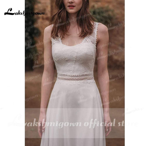 NumberSea Ärmelloses Brautkleid mit offenem Rücken und Spitze und Bocide-Chiffon
