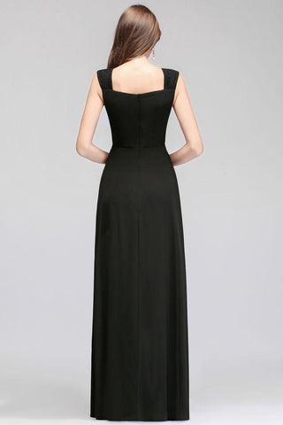 Ärmelloses Chiffon-Brautjungfernkleid in Schwarz mit Rüschen