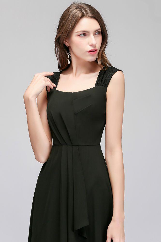Sleeveless Ruffled Chiffon Black Bridesmaid Dresses