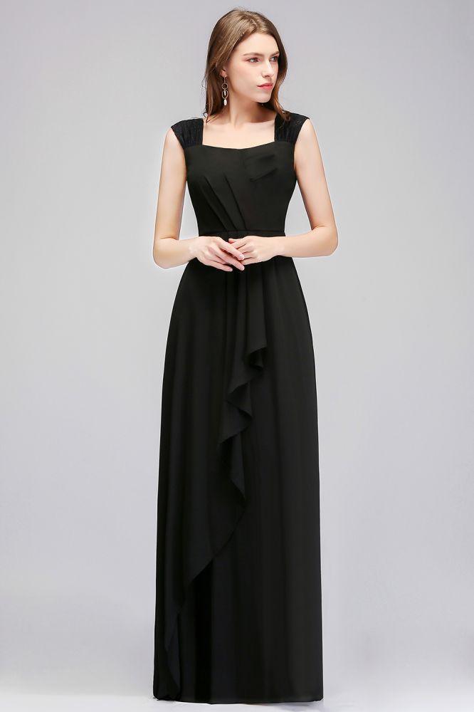 Sleeveless Ruffled Chiffon Black Bridesmaid Dresses