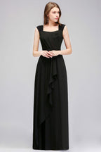 Sleeveless Ruffled Chiffon Black Bridesmaid Dresses