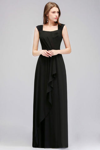 Ärmelloses Chiffon-Brautjungfernkleid in Schwarz mit Rüschen