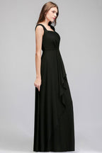 Sleeveless Ruffled Chiffon Black Bridesmaid Dresses