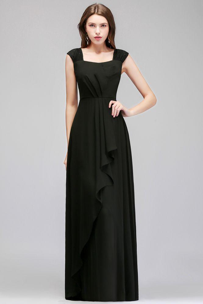 Sleeveless Ruffled Chiffon Black Bridesmaid Dresses
