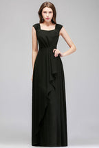 Sleeveless Ruffled Chiffon Black Bridesmaid Dresses