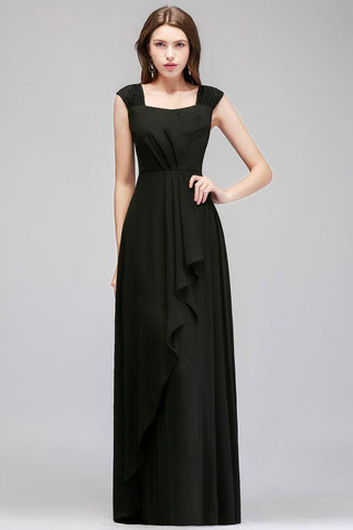 Ärmelloses Chiffon-Brautjungfernkleid in Schwarz mit Rüschen