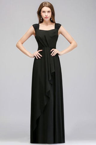 Ärmelloses Chiffon-Brautjungfernkleid in Schwarz mit Rüschen