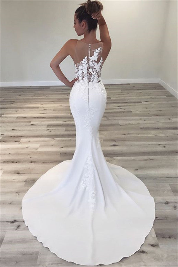 Ärmelloses Durchsichtiges Tüll-Hochzeitskleid Meerjungfrau-Schönheitskleider für Hochzeiten