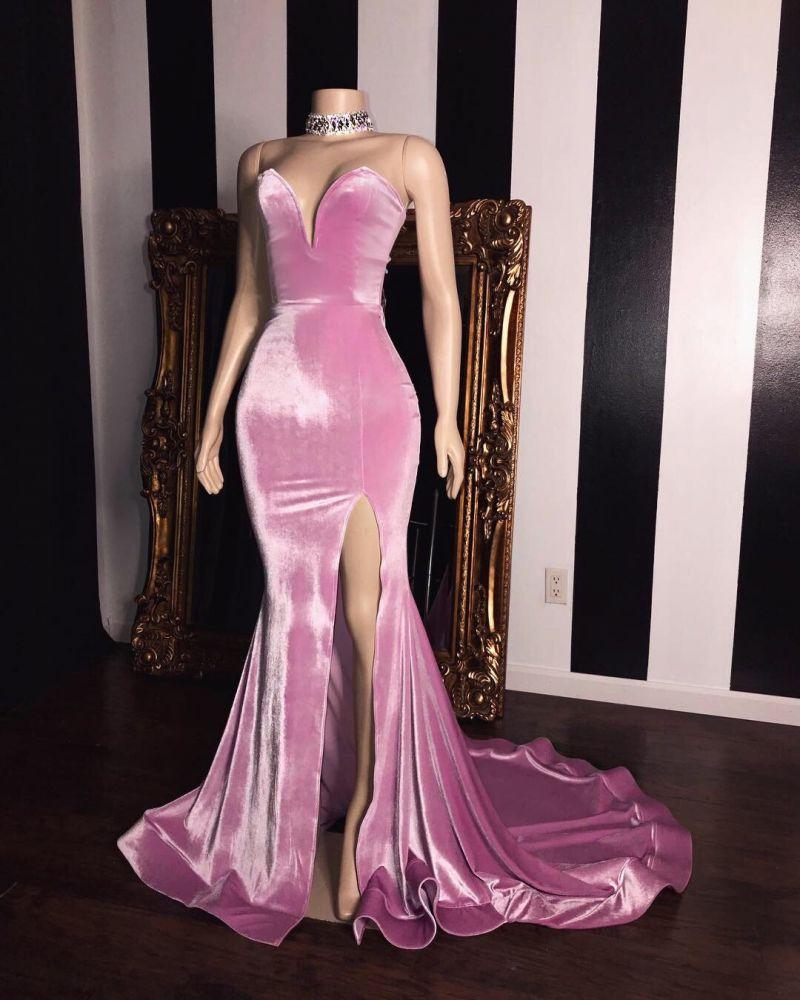 Long Velvet Sleeveless Sweetheart Mermaid Evening Dress with Slit