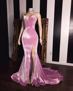 Long Velvet Sleeveless Sweetheart Mermaid Evening Dress with Slit
