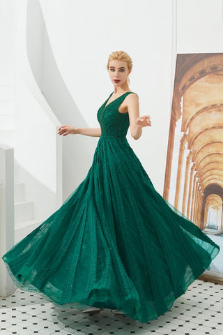Vestido de festa sem mangas com decote em V e costas nuas