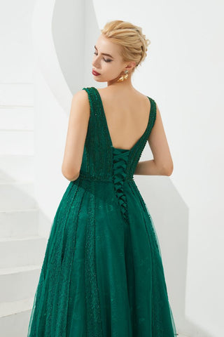 Vestido de festa sem mangas com decote em V e costas nuas