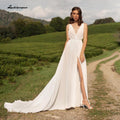 NumberSea Ärmelloses Brautkleid aus Chiffon mit V-Ausschnitt und hohem Schlitz und Falten