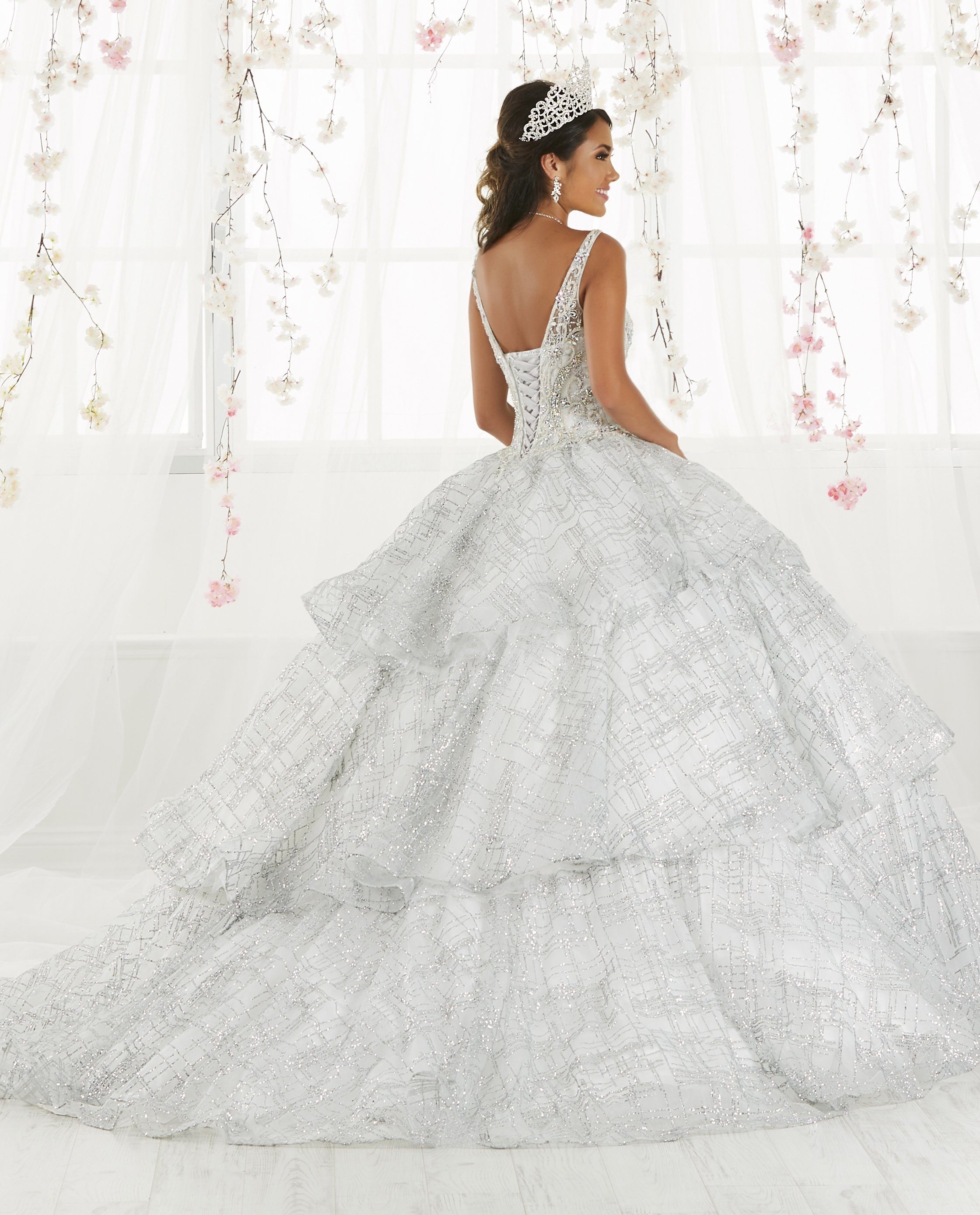 Sleeveless V-Neck Glitter Quinceanera Dress by House of Wu 26921