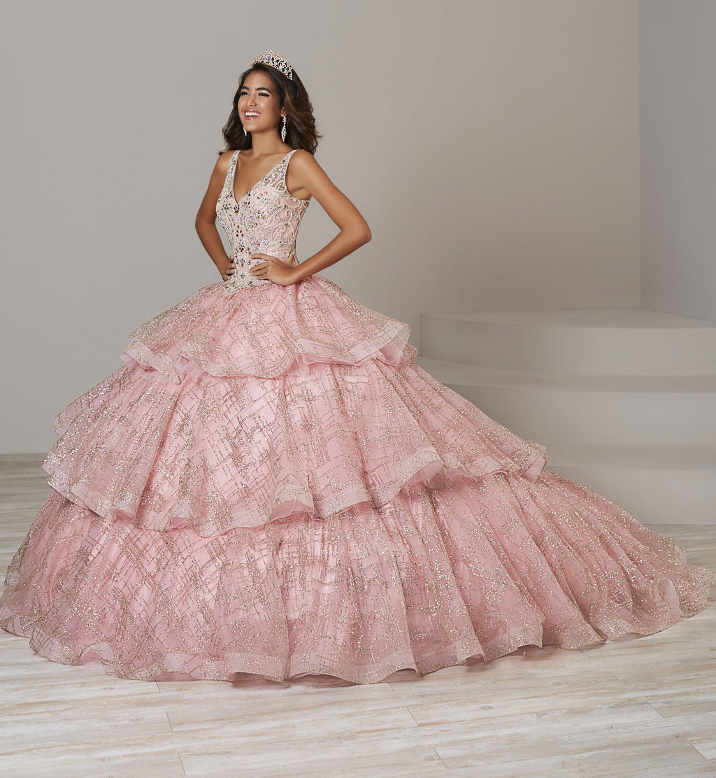 Sleeveless V-Neck Glitter Quinceanera Dress by House of Wu 26921