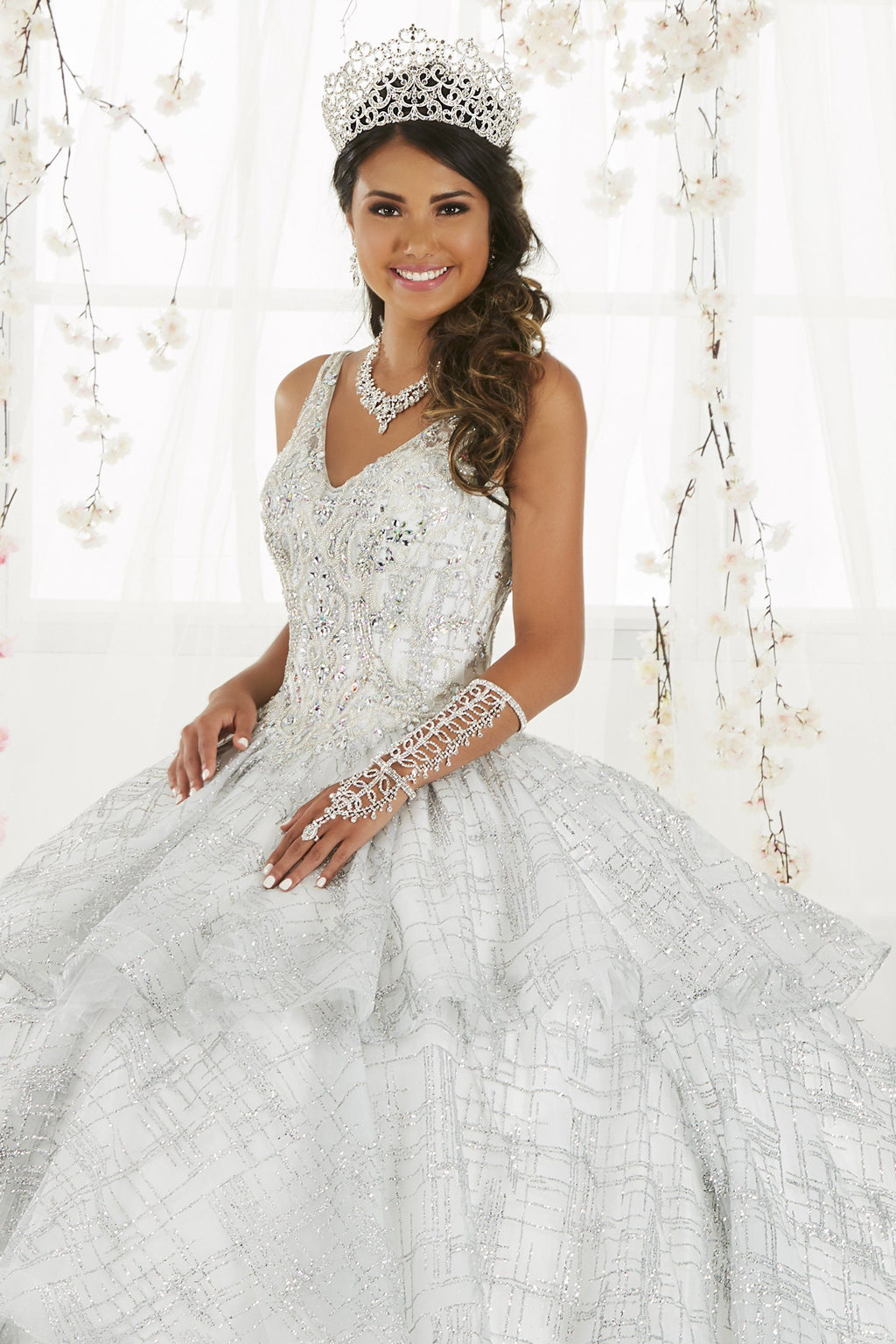 Sleeveless V-Neck Glitter Quinceanera Dress by House of Wu 26921