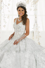 Sleeveless V-Neck Glitter Quinceanera Dress by House of Wu 26921