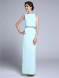 Etuikleid/Säulenkleid für die Brautmutter, elegant, U-Boot-Ausschnitt, knöchellang, Chiffon, ärmellos, mit Kristallen
