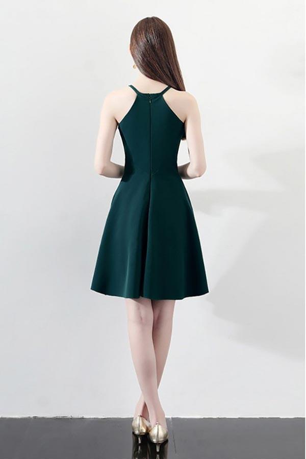 Slim Dark Green Aline Short Party Dress Homecoming Dresses Halter PD197