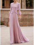 Robe de mariée pour la mère de la mariée en mousseline de soie, style sirène/trumpet, manches longues, longueur sol, élégante avec cristaux