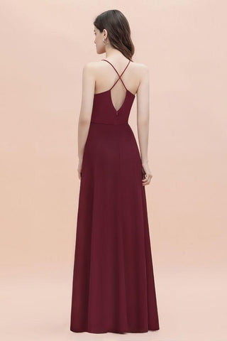 Spaghetti Bateau Aline Abend Maxikleid Pailletten Chiffon Brautjungfernkleid