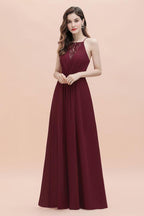 Spaghetti Bateau Aline Evening Maxi Dress Sequins Chiffon Bridesmaid Dress