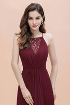Spaghetti Bateau Aline Evening Maxi Dress Sequins Chiffon Bridesmaid Dress