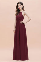 Spaghetti Bateau Aline Evening Maxi Dress Sequins Chiffon Bridesmaid Dress