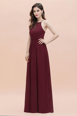 Spaghetti Bateau Aline Abend Maxikleid Pailletten Chiffon Brautjungfernkleid