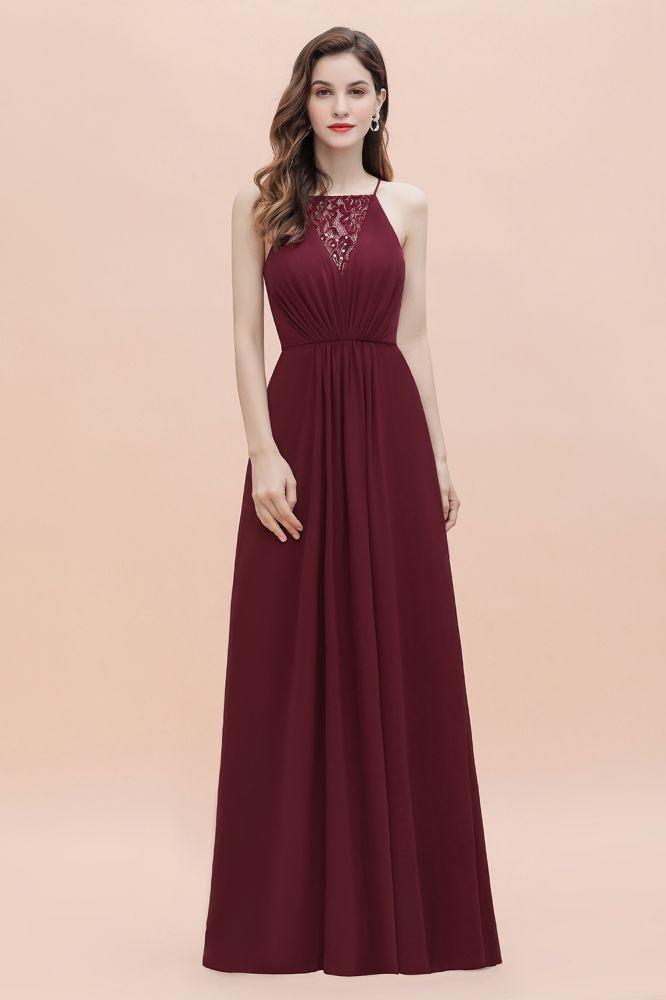 Spaghetti Bateau Aline Evening Maxi Dress Sequins Chiffon Bridesmaid Dress