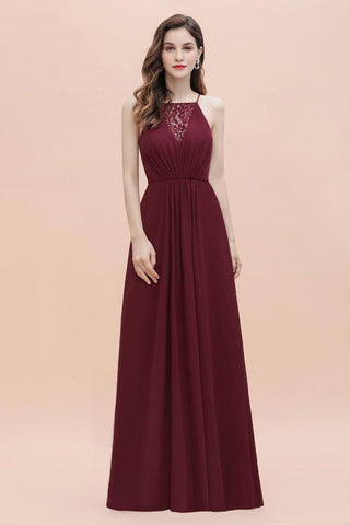 Spaghetti Bateau Aline Abend Maxikleid Pailletten Chiffon Brautjungfernkleid