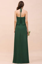 Spaghetti Chiffon Bridesmaid Dress Dark Green Maid of Honor Dress Floor Length