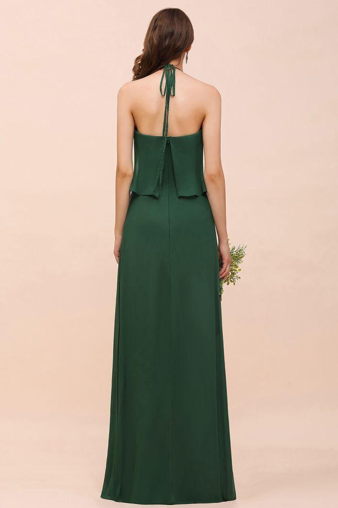 Spaghetti Chiffon Bridesmaid Dress Dark Green Maid of Honor Dress Floor Length