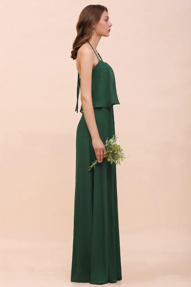Spaghetti Chiffon Bridesmaid Dress Dark Green Maid of Honor Dress Floor Length