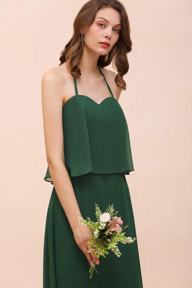 Spaghetti Chiffon Bridesmaid Dress Dark Green Maid of Honor Dress Floor Length