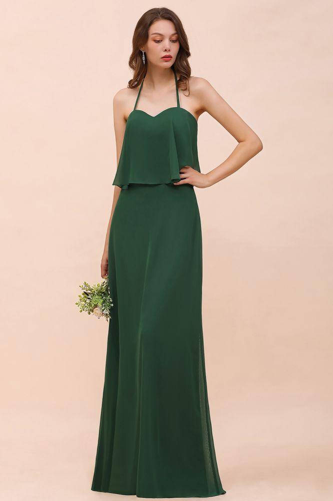 Spaghetti Chiffon Bridesmaid Dress Dark Green Maid of Honor Dress Floor Length