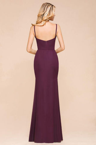Spaghetti Meerjungfrau Brautjungfernkleid Chiffon Einfaches bodenlanges Partykleid