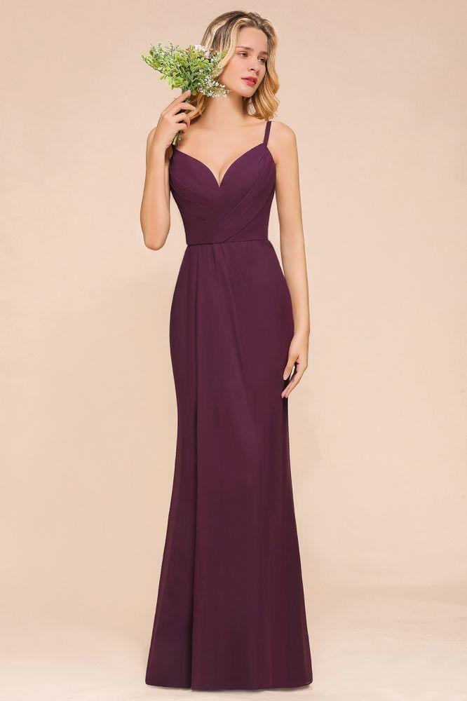 Spaghetti Mermaid Bridesmaid Dress Chiffon Simple Floor Length Party Gown