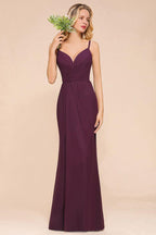 Spaghetti Mermaid Bridesmaid Dress Chiffon Simple Floor Length Party Gown