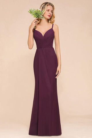 Spaghetti Meerjungfrau Brautjungfernkleid Chiffon Einfaches bodenlanges Partykleid