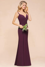 Spaghetti Mermaid Bridesmaid Dress Chiffon Simple Floor Length Party Gown