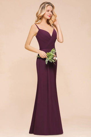 Spaghetti Meerjungfrau Brautjungfernkleid Chiffon Einfaches bodenlanges Partykleid