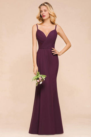 Spaghetti Meerjungfrau Brautjungfernkleid Chiffon Einfaches bodenlanges Partykleid