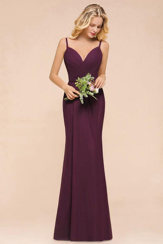 Spaghetti Meerjungfrau Brautjungfernkleid Chiffon Einfaches bodenlanges Partykleid