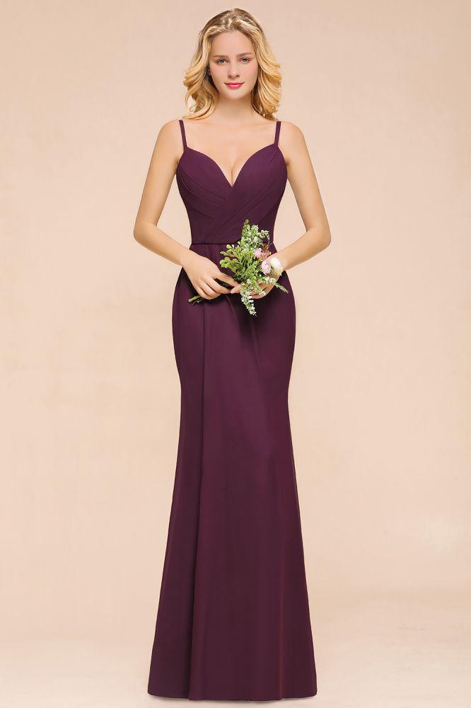 Spaghetti Mermaid Bridesmaid Dress Chiffon Simple Floor Length Party Gown