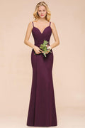 Abito da Sposa Spaghetti Mermaid per Damigelle in Chiffon Semplice Lungo fino a Terra per Feste