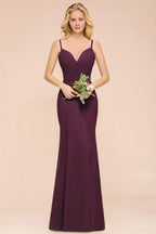Spaghetti Mermaid Bridesmaid Dress Chiffon Simple Floor Length Party Gown